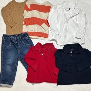 EUC boys lot of long sleeve polos and tees plus jeans 12/18months